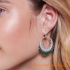 Silver Dropping Earrings with Green and White Cubic Zirconia