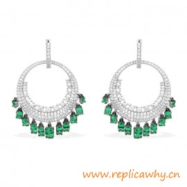 Silver Dropping Earrings with Green and White Cubic Zirconia