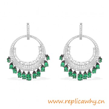 Silver Dropping Earrings with Green and White Cubic Zirconia