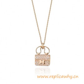 Original Amulette Pendant in Rose Gold Set with Diamonds on Adjustable Chain