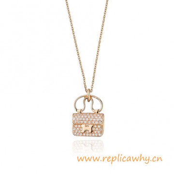 Original Amulette Pendant in Rose Gold Set with Diamonds on Adjustable Chain