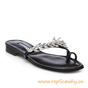 Women's Black Nadira Jeweled Metallic Leather Sandals