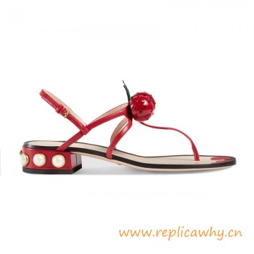 Quality Low Heel Thong Sandal with a Thick Glass Pearl Studded Heel