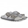 Slidy Viv' Sandals in Metallic Leather with Side Buckles Covered with Crystals