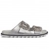 Slidy Viv' Sandals in Metallic Leather with Side Buckles Covered with Crystals