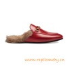 Women's Princetown Leather Slipper Trimmed with Lamb Fur