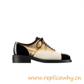 Original Quality Lace Ups Lambskin Calfskin Goatskin Gold Shoes