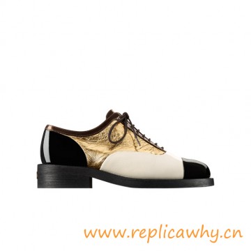 Original Quality Lace Ups Lambskin Calfskin Goatskin Gold Shoes