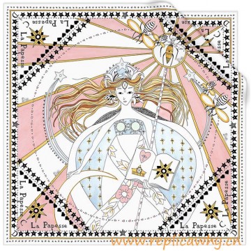 Original White Silk Square Printed with the High Priestess Tarot Card