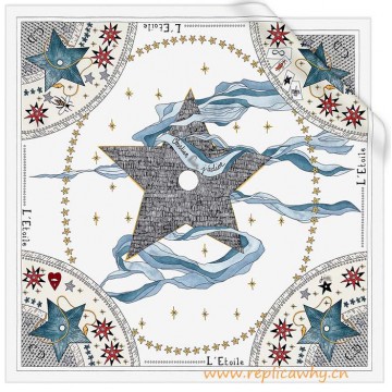 Original White Silk Square Printed with the Star Tarot Card