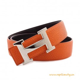 Original Clemence Reversible Brushed H Buckle Belt Orange with Orange Stitching