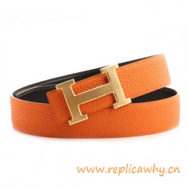 Original Clemence Reversible Brushed H Buckle Belt Orange with Orange Stitching