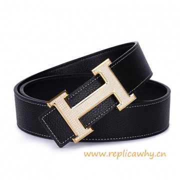 Original Clemence Reversible Belt Black with Full Diamonds H Buckle