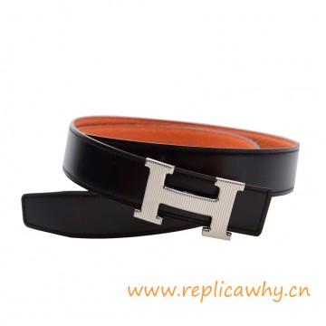 Original Clemence Reversible Belt Orange with Etched H Buckle