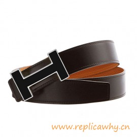 Original Clemence Reversible Orange Belt Lacquered Black Buckle with Silver Edge