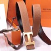 Top Quality Original Calfskin Leather Reversible Belt with H Buckle