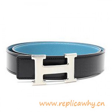Original Clemence Reversible Belt Sky Blue with Etched H Buckle