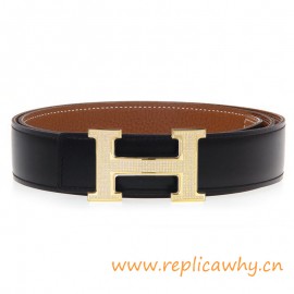 Original Clemence Reversible Belt Brown with Full Diamonds H Buckle