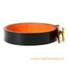 Original Clemence Reversible Polished H Buckle Belt Orange with Orange Stitching