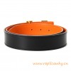 Original Clemence Reversible Polished H Buckle Belt Orange with Orange Stitching