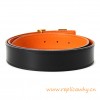 Original Clemence Reversible Polished H Buckle Belt Orange with Orange Stitching