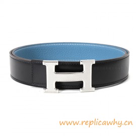 Original Clemence Reversible Belt Sky Blue with Guillochee H Buckle