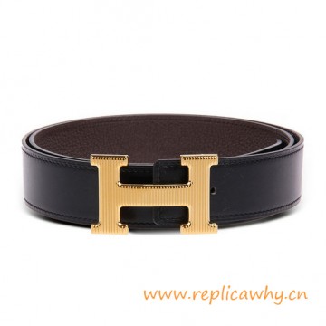 Original Clemence Reversible Belt Coffee with Etched H Buckle