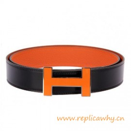 Original Orange Clemence Reversible Belt Lacquered Orange Buckle with Silver Edge