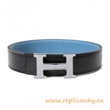 Original Clemence Reversible Belt Sky Blue with Full Diamonds H Buckle