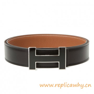 Original Clemence Reversible Belt Lacquered Black Buckle with Silver Edge