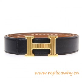 Original Clemence Reversible Belt Brown with Etched H Buckle