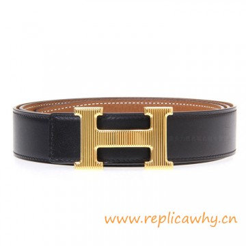Original Clemence Reversible Belt Brown with Etched H Buckle