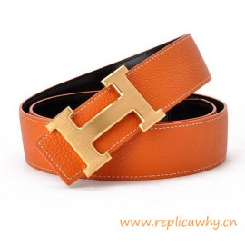 Piel De Cinturon Reversible En Ternera Clemence Laranja com Cinto Fivela H