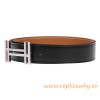 Original Clemence Leather Reversible Belt with Au Carre Double H Buckle