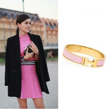 Original H Narrow Bracelet Gold Plated with Pink Enamel