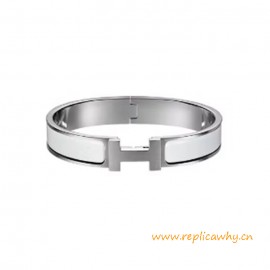 Original Design Clic HH Bracelet In Matte White Enamel with Silver Hardware