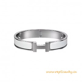 Original Design Clic HH Bracelet In Matte White Enamel with Silver Hardware