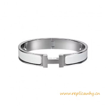 Original Design Clic HH Bracelet In Matte White Enamel with Silver Hardware