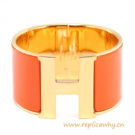 Original Wide Clic-Clac H Bracelet With Orange Enamel