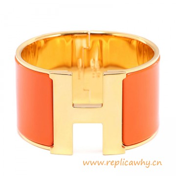 Original Wide Clic-Clac H Bracelet With Orange Enamel