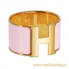 Original Wide Clic-Clac H Bracelet With Pink Enamel