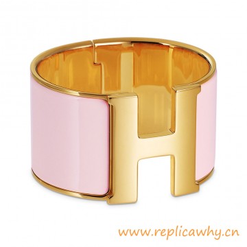 Original Wide Clic-Clac H Bracelet With Pink Enamel