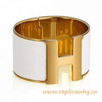 Original Wide Clic-Clac H Bracelet With Snow White Enamel