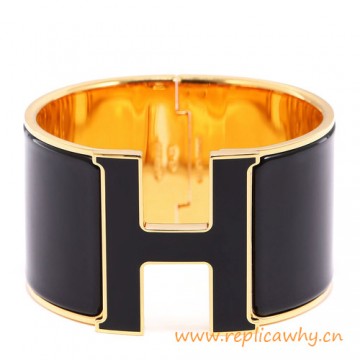 Original Click Clack Max Wide H Bracelet with Black Enamel