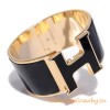 Original Design Super Wide H Bracelet with Black Enamel