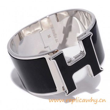 Original Design Super Wide H Bracelet with Black Enamel