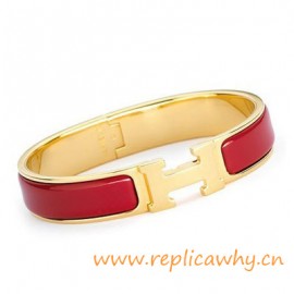 Originale Clic H Bracciale in Smalto Placcato Oro Colore rosso