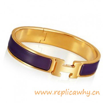 Original H Narrow Bracelet Gold Plated with Purple Enamel