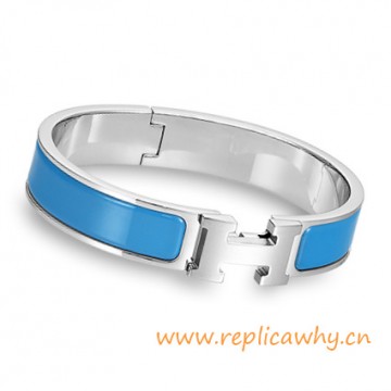 Original H Narrow Bracelet Sterling Silver with Sky Blue Enamel