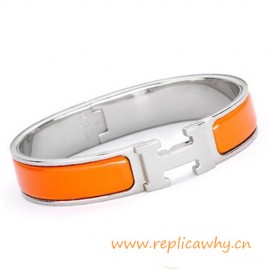 Original H Narrow Bracelet Sterling Silver with Orange Enamel